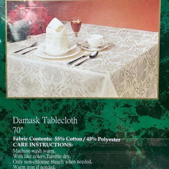 NIP Vintage Damask 70” Round Tablecloth Christmas Bells - Picture 1 of 9